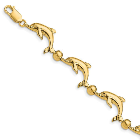 14k Polished Dolphin Bracelet-WBC-FB1776-7.5