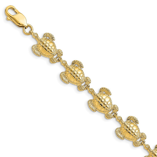 14K Polished / Textured Sea Turtle Bracelet-WBC-FB1816-7.25