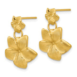 14k Plumeria Dangle Earrings-WBC-FB559E