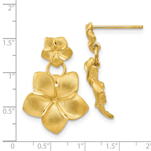 14k Plumeria Dangle Earrings-WBC-FB559E