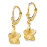 14k Satin & Diamond-Cut Plumeria Dangle Leverback Earrings-WBC-FB561E