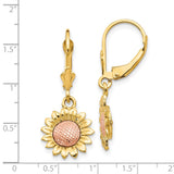 14k Two-tone Polished Sunflower Dangle Leverback Earrings-WBC-FB577E