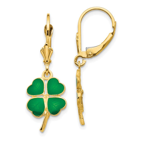 14k Enameled Clover Leverback Earrings-WBC-FB585E