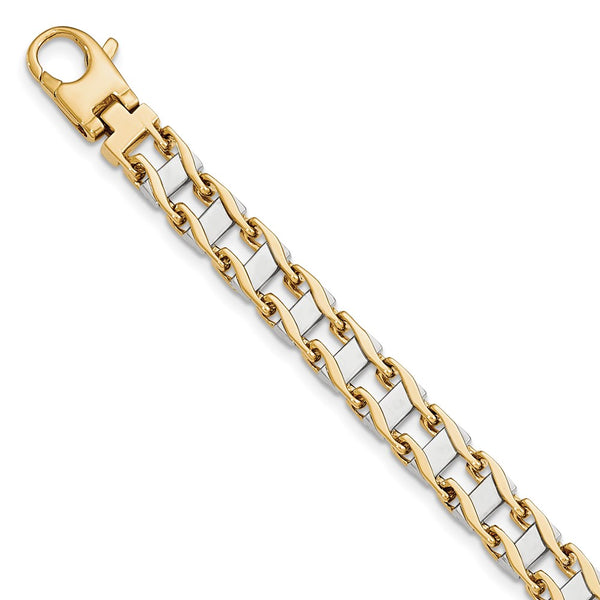 14k Two-tone 7.5mm Hand-polished Fancy Link Bracelet-WBC-GB168-8.5