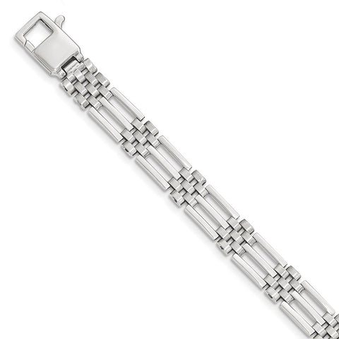14k White Gold Brushed and Polished Link 8.5in Bracelet-WBC-GB235-8.5