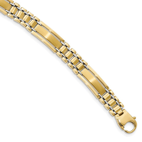 14k Two Tone Polished and Satin 8.5in Mens Link Bracelet-WBC-GB253-8.5