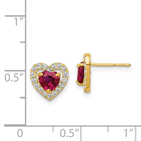 14k Madi K Red and Clear CZ Heart Post Earrings-WBC-GK1008