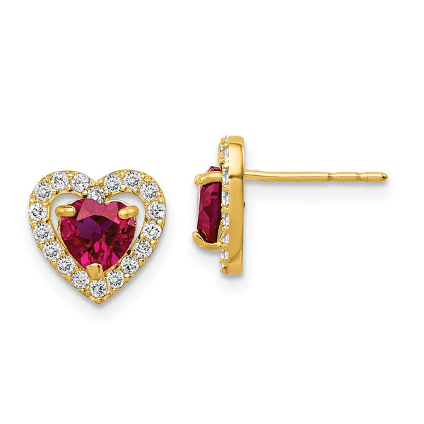 14k Madi K Red and Clear CZ Heart Post Earrings-WBC-GK1008