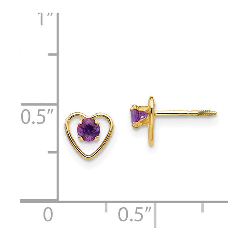 14k Madi K 3mm Amethyst Birthstone Heart Earrings-WBC-GK101