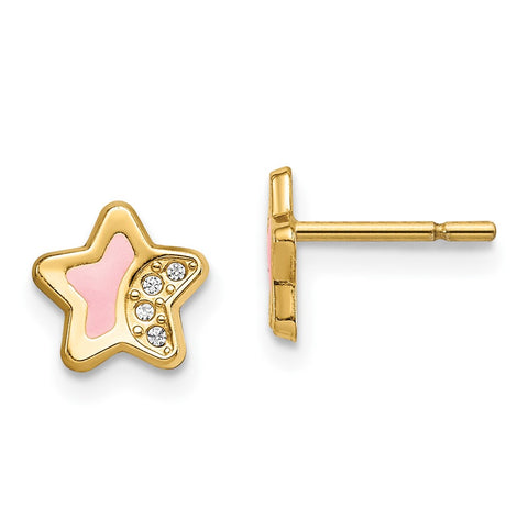 14k Madi K CZ Pink Enamel Star Post Earrings-WBC-GK1011