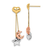 14k Madi K Tri-color Heart, Star & Moon Dangle Post Earrings-WBC-GK1015