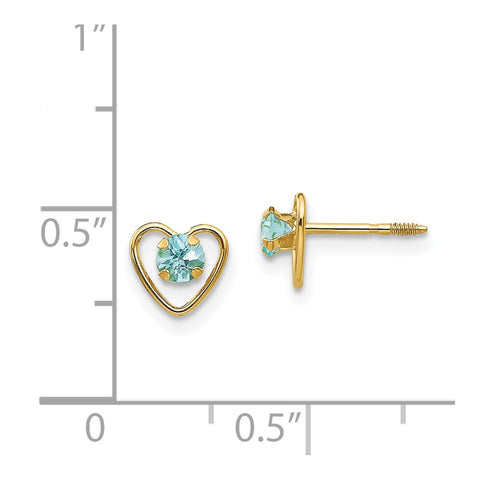 14k Madi K 3mm Aquamarine Birthstone Heart Earrings-WBC-GK102