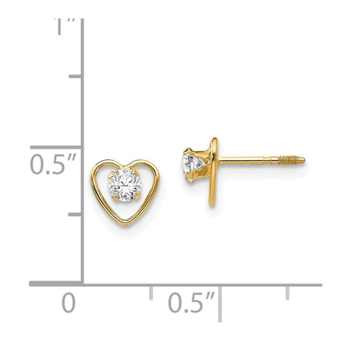 14k Madi K 3mm White Zircon Birthstone Heart Earrings-WBC-GK103