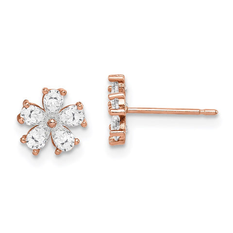 14k Madi K Rose Gold Flower CZ Post Earrings-WBC-GK1039