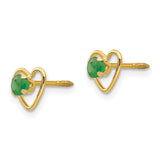 14k Madi K 3mm Emerald Birthstone Heart Earrings-WBC-GK104