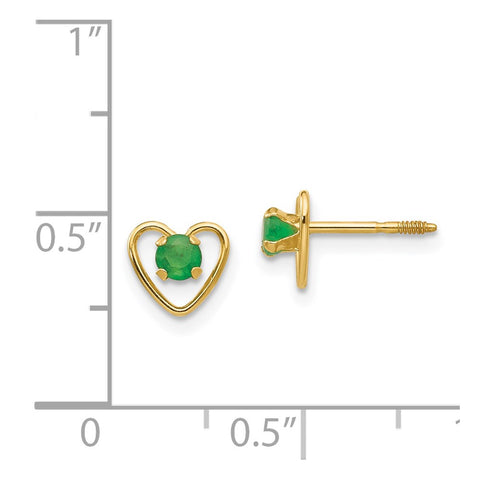 14k Madi K 3mm Emerald Birthstone Heart Earrings-WBC-GK104