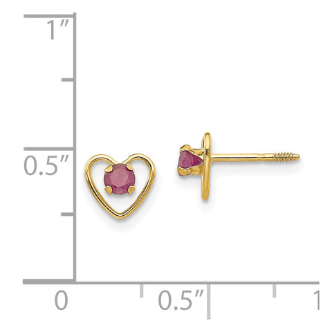 14k Madi K 3mm Ruby Birthstone Heart Earrings-WBC-GK106