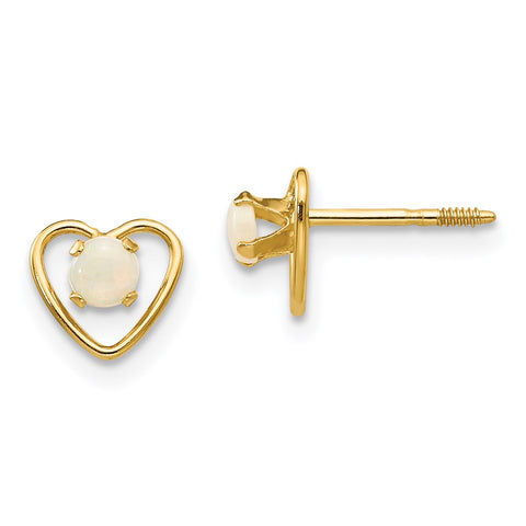 14k Madi K 3mm Opal Birthstone Heart Earrings-WBC-GK109