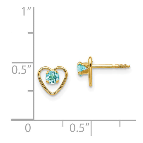 14k Madi K 3mm Blue Zircon Birthstone Heart Earrings-WBC-GK111