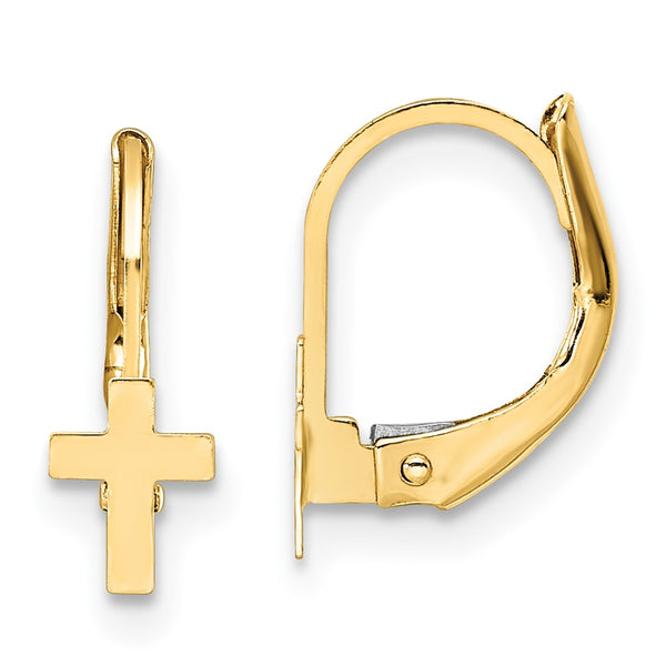 14K Madi K Polished Cross Leverback Earrings-WBC-GK1112