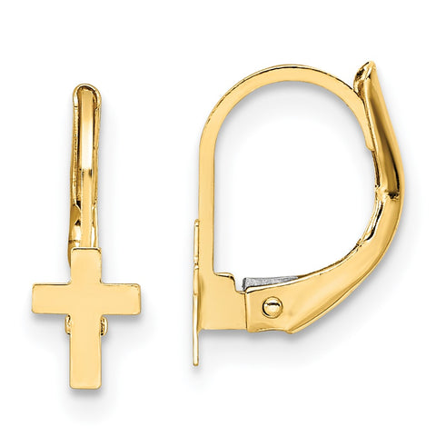 14K Madi K Polished Cross Leverback Earrings-WBC-GK1112