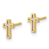 14K Madi K Polished Cross Mother of Pearl Post Earrings-WBC-GK1114