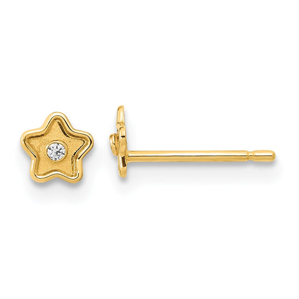 14K Madi K Polished and Satin Gold CZ Star Post Earrings-WBC-GK1120