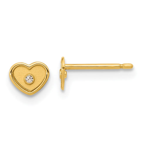 14K Madi K Polished & Brushed CZ Heart Post Earrings-WBC-GK1124