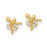 14k Madi K Polished CZ Leaf Branch Post Earrings-WBC-GK1132