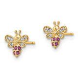 14k Madi K Clear & Red CZ Bee Post Earrings-WBC-GK1133