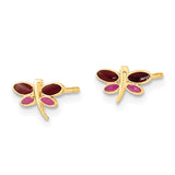 14K Madi K Polished Plum/Purple Enamel Dragonfly Post Earrings-WBC-GK1140