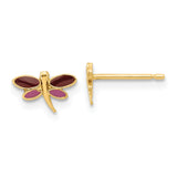 14K Madi K Polished Plum/Purple Enamel Dragonfly Post Earrings-WBC-GK1140