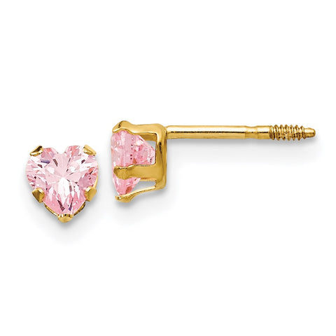 14k Madi K 4mm Pink CZ Heart Earrings-WBC-GK144