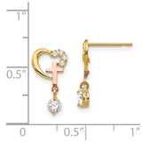 14k Madi K Two-tone CZ Children's Cross & Heart Post Earrings-WBC-GK761