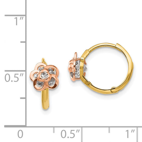 14k Yellow & Rose Gold Madi K CZ Flower Hinged Hoop Earrings-WBC-GK789