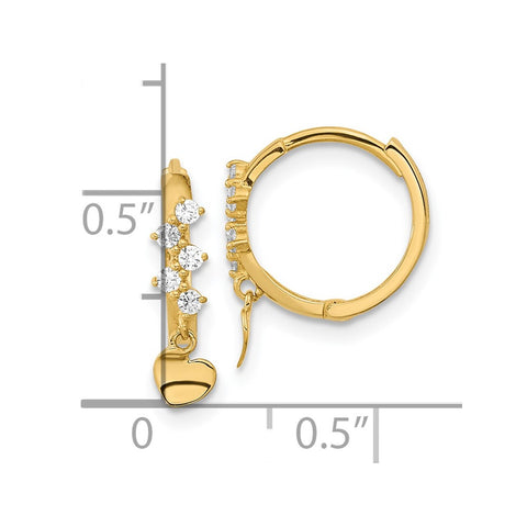 14k Madi K CZ Heart Dangle Hinged Hoop Earrings-WBC-GK903