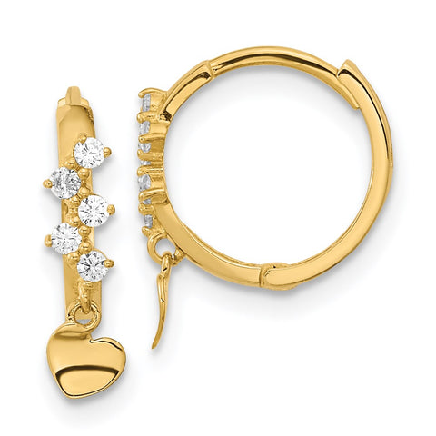 14k Madi K CZ Heart Dangle Hinged Hoop Earrings-WBC-GK903
