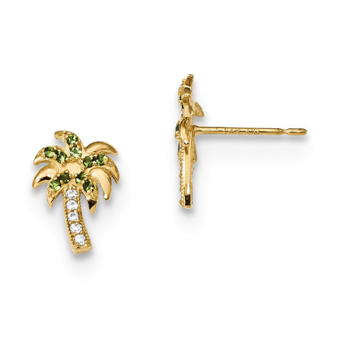 14k Madi K Green & Clear CZ Palm Tree Post Earrings-WBC-GK913