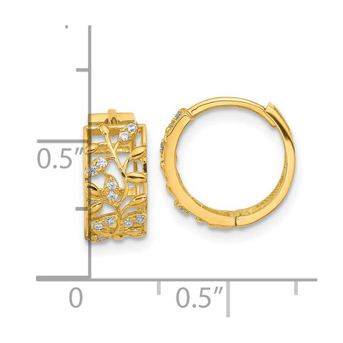 14k Madi K CZ Fancy Leaves Hinged Hoop Earrings-WBC-GK936