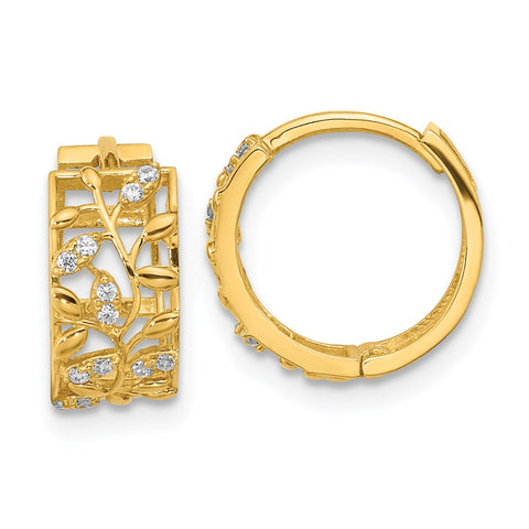 14k Madi K CZ Fancy Leaves Hinged Hoop Earrings-WBC-GK936