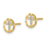 14k Madi K CZ Diamond-Cut Circle Cross Post Earrings-WBC-GK982