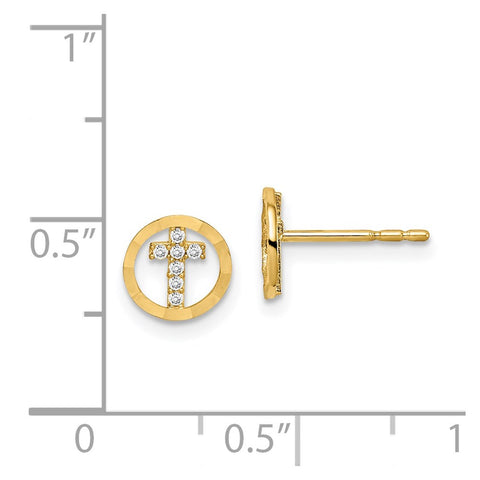 14k Madi K CZ Diamond-Cut Circle Cross Post Earrings-WBC-GK982