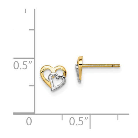 14k Madi K & White Rhodium Cut-out Hearts Post Earrings-WBC-GK986