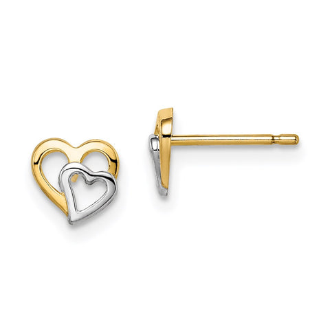 14k Madi K & White Rhodium Cut-out Hearts Post Earrings-WBC-GK986