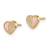 14k Madi K CZ Pink Enamel Heart Post Earrings-WBC-GK987