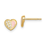 14k Madi K CZ Pink Enamel Heart Post Earrings-WBC-GK987