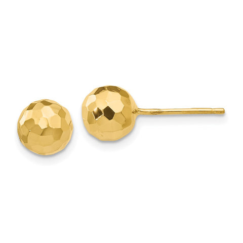 14K Gold Polished and Diamond Cut 7MM Ball Post Earrings-WBC-H1012