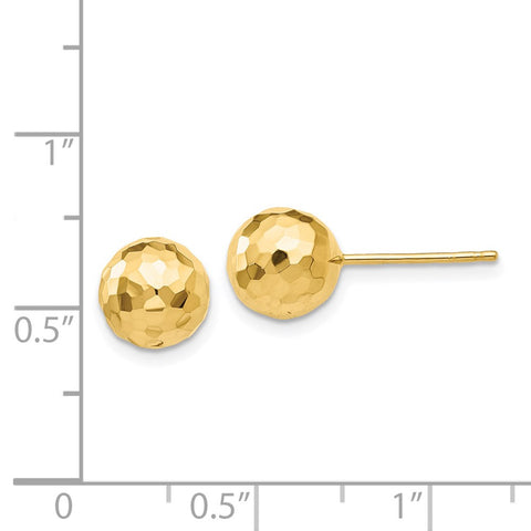 14K Gold Polished and Diamond Cut 8MM Ball Post Earrings-WBC-H1013