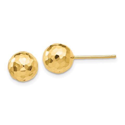 14K Gold Polished and Diamond Cut 8MM Ball Post Earrings-WBC-H1013