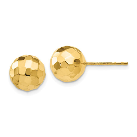 14K Gold Polished and Diamond Cut 9.5MM Ball Post Earrings-WBC-H1014